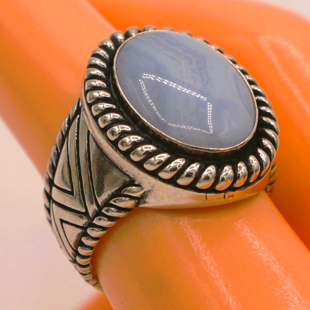 Carolyn Pollack Relios Purple Lace Agate Sterling Silver Ring Signed Size 7.25